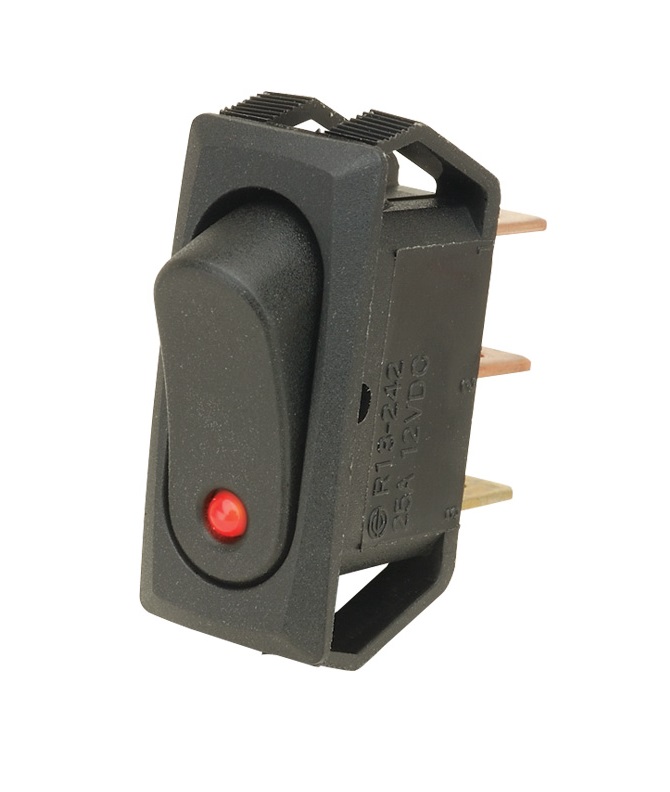 SPST Rect Push Fit Rock Sw Ci Red Led